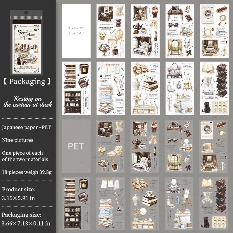 18 Sheets Cartoon PET Sticker Book Diy Diary Decoration Plant Flower Butterfly INS Album Scrapbooking Stickers Kawaii Stationery
