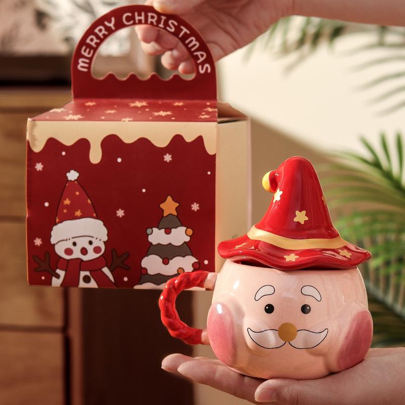 Милая кружка Санта-Клауса Рождественский подарок Креативный дизайн Керамическая чашка Сувенир для девочек Подарочная коробка