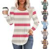 Women's Casual Tops Striped Printed Round Neck Long Sleeve Pleated T-Shirt