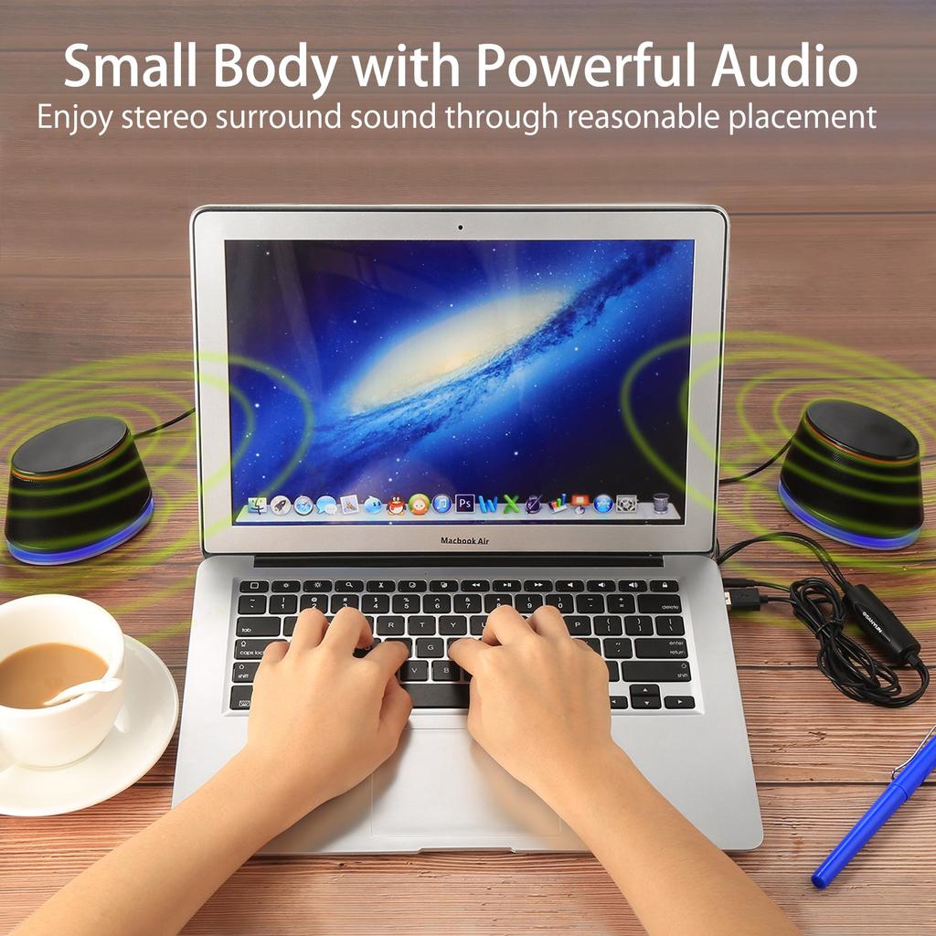 Sanyun SW102 PC Speakers, 5W x 2, High-Quality Sound, Deep Bass, Loud Volume, Powerful Output, 3.5mm Input, USB Powered, Compatible with iPhone and