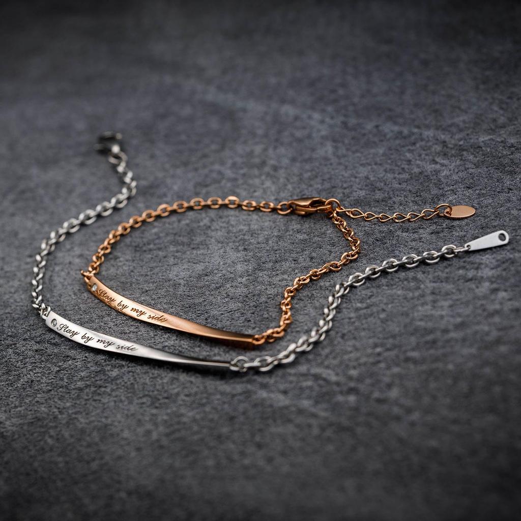 Pair Bracelet Surgical Stainless Steel Diamond Twist Message Pink Silver [White Clover] & 4SBR039GO&4SBR040SV