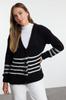Women's Elegance Style Cardigan Black Soft Textured Striped Knitwear Cardigan