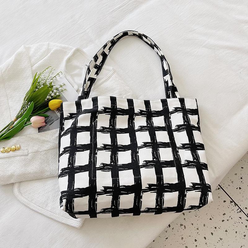 Сумка через плечо с принтом в клетку, вместительная, женская, из холста