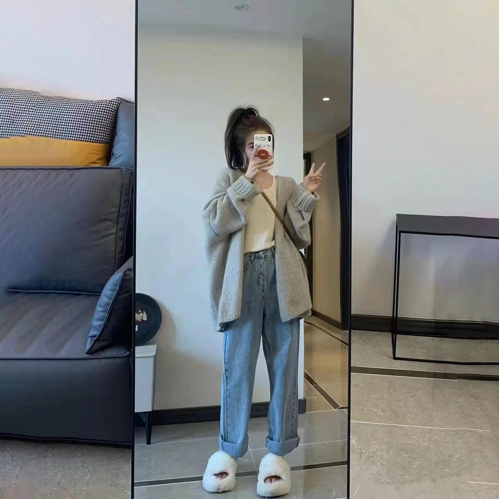 Women Long Sleeve Knitted Cardigan Sweater Coats Korean Female Baggy Loose Knitwear Tops