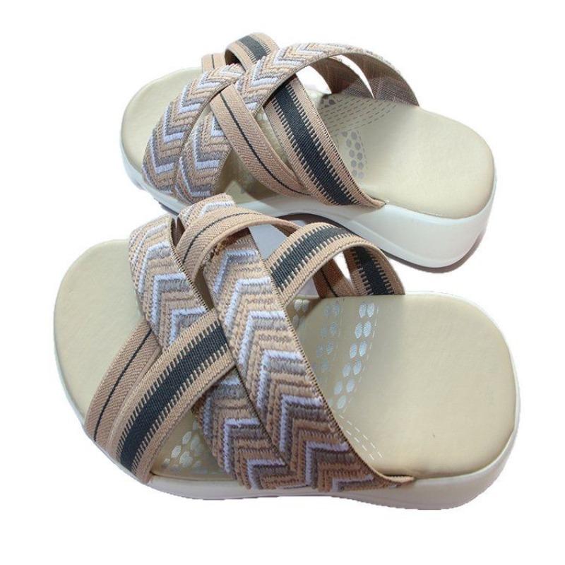 Large-sized Thick-soled Shoes Cross-sandals Flat-bottomed Fly-woven Soft-soled Shoes and Casual Sandals
