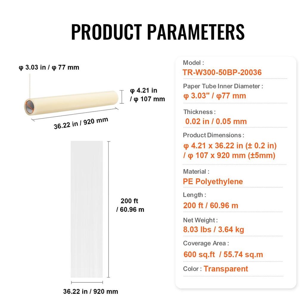 Carpet Protection Film 36" x 200' Self Adhesive Car Mat Protector PE