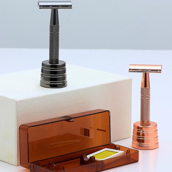 Manual Razor with 5 Blade Refills Storage Box Sharp Zinc Alloy Blade Aluminum Handle Men Women Hair Beard Trimmer Remover Shaver