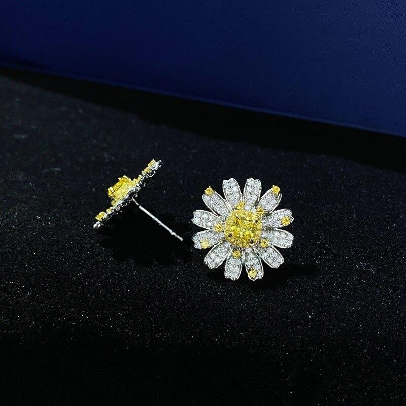 925 Sterling Silver Earrings Sparkling Yellow High Carbon Diamond Bridal Stud Earrings For Women Wedding Party Luxury Jewelry