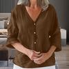 Yousheng женская рубашка свободного кроя с V-образным вырезом и рукавом 3/4, летний топ с застежкой на пуговицы, однотонная повседневная футболка для повседневной носки