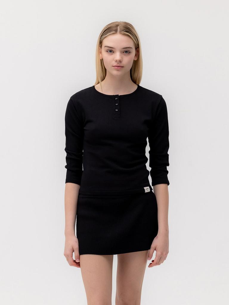 GLOWNY 3/4 Button Fly Knit Tee (Black)