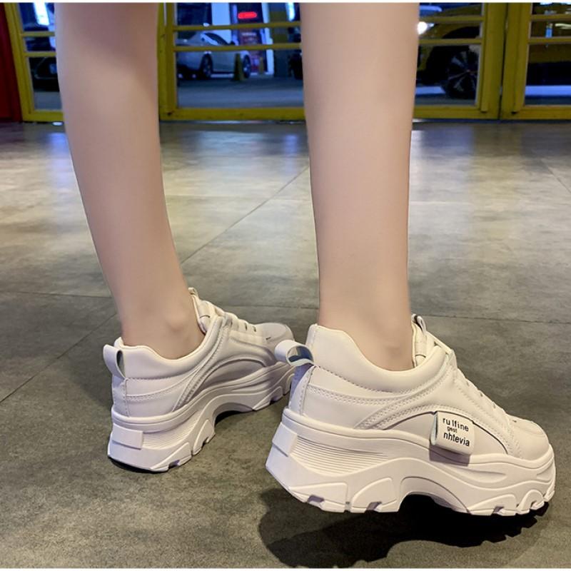 Обувь для папы, Нескользящие низкие кроссовки на платформе в корейском стиле, повседневная женская обувь на шнуровке с круглым носком