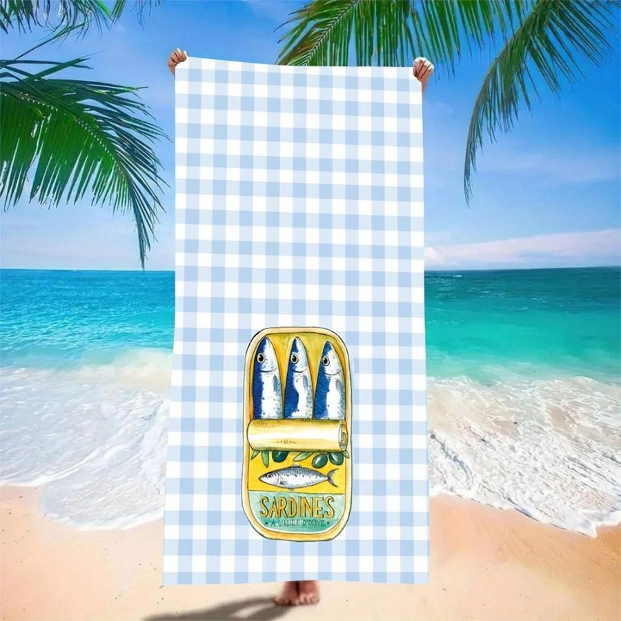 Beach Towel Quick Dry Sand Resistant Sea Turtle Print Striped Microfiber Blue White Oversized Towels for Adults Pool Swim