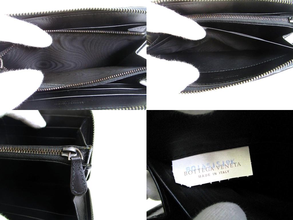 Оригинальный кошелек-портмоне BOTTEGA VENETA Intrecciato из черной кожи с круговой молнией #b278 Восстановлен продавцом
