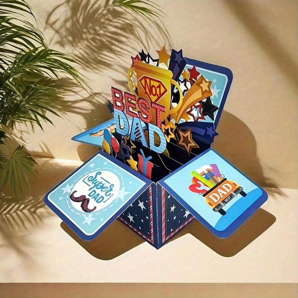1 3D Pop Up Best Dad Card and 1 3D Pop Up Best Dad Envelope Card - A Multifunctional Themed Surprise Gift for Father's Day, Birthdays