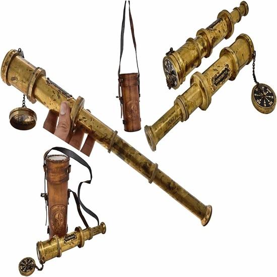 Brass Pirate Telescope Camping Accessories Telescope for Adults Marine Sailor's Spyglass, 45.72 cm Leather Case Nautical Gift