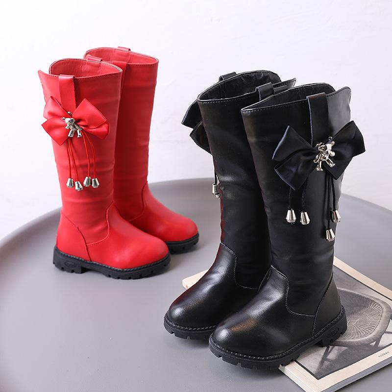 New Sweet Children's Winter Boots Chic Bear Bowknot Girls Fashion Boots Mid-calf Versatile Kids Princess Elegant Cotton Boots