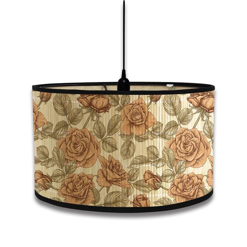 Абажур в скандинавском стиле с зеленым растительным узором, абажур из бамбука, люстра для кафе, декор в стиле ретро для домашнего проживания, подвесной светильник