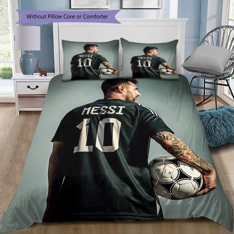 Leo Messi Ink Splash Portrait Pink 3Pcs Bedding Set Without Pillow Core Comforter Washable Microfiber Football Fan Teen Bedroom Duvet Cover Set