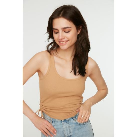 Эластичный вязаный трикотажный трикотажный майка в рубчик с вырезом у бассейна