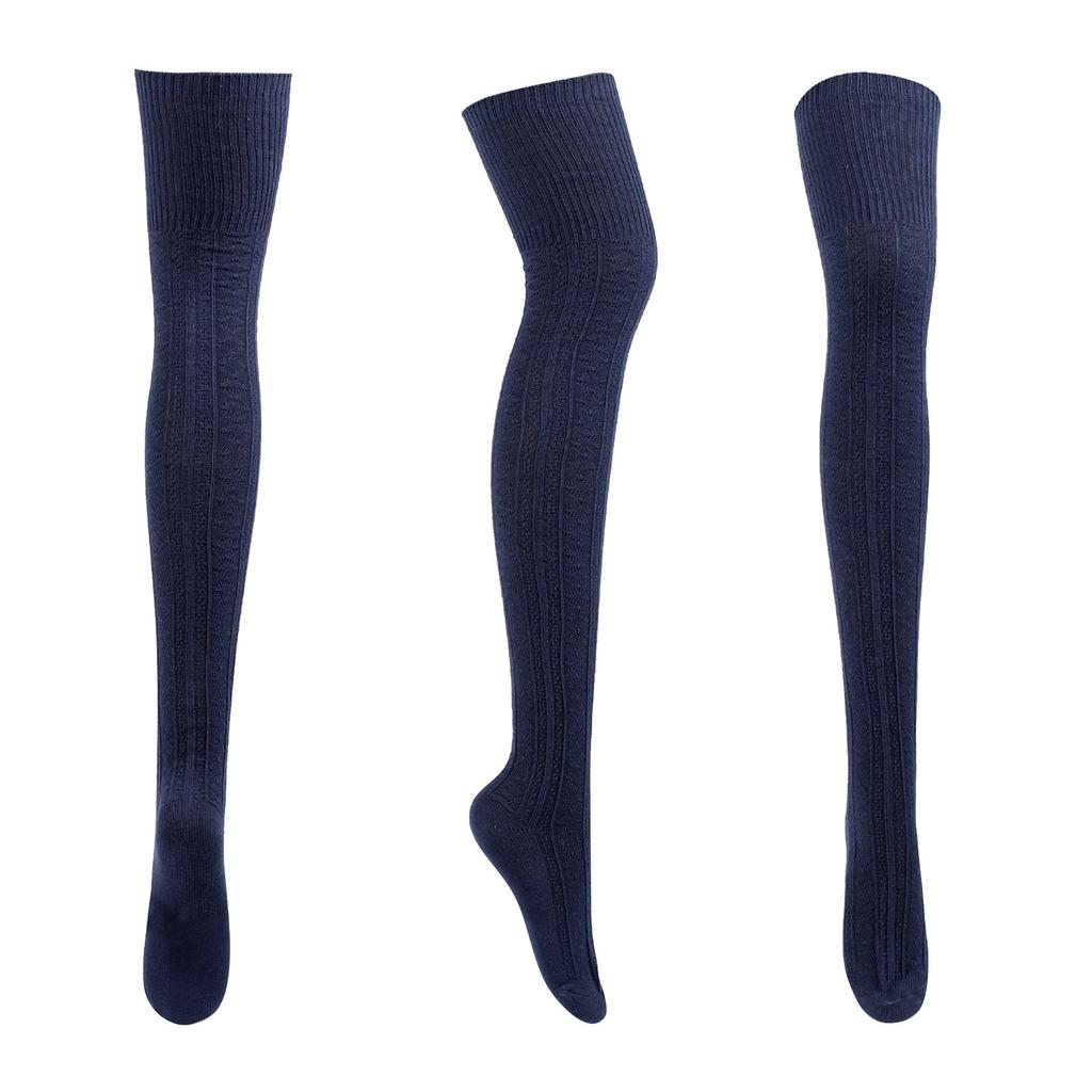 Осенне-зимние женские полосатые однотонные хлопковые вязаные чулки выше колена