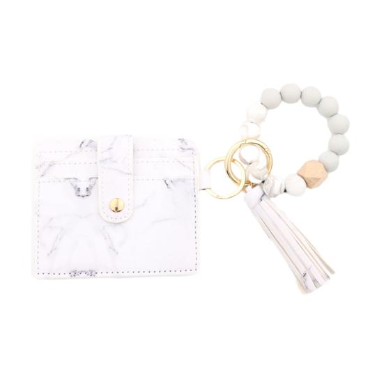 Женский кошелек, держатель для карт, бусины, кисточка, декор, искусственная кожа, фирменная строчка, мраморный брелок с леопардовым принтом, кисточка, карман для карт, кошелек