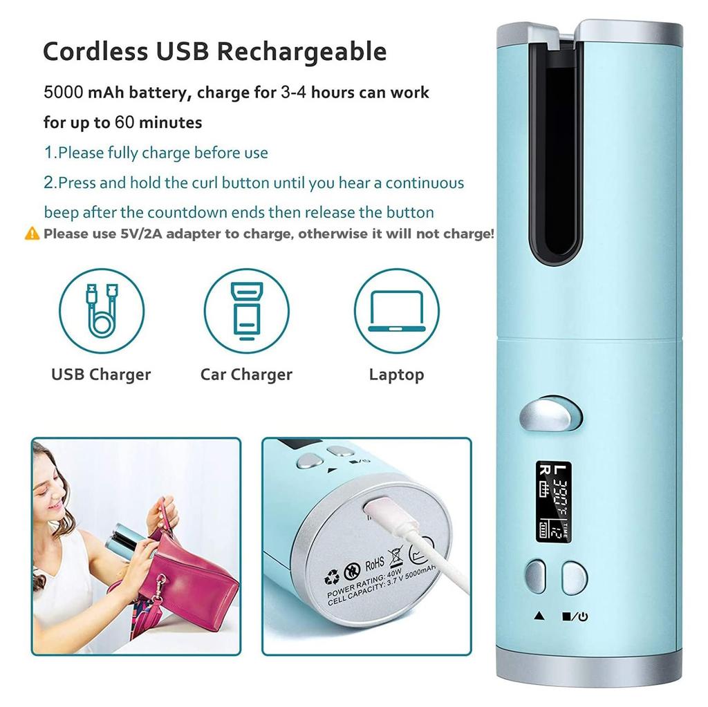 Беспроводная автоматическая щипцы для завивки волос Беспроводные щипцы для завивки волос USB Перезаряжаемый ЖК-дисплей Керамическая палочка для завивки волос Инструменты для укладки