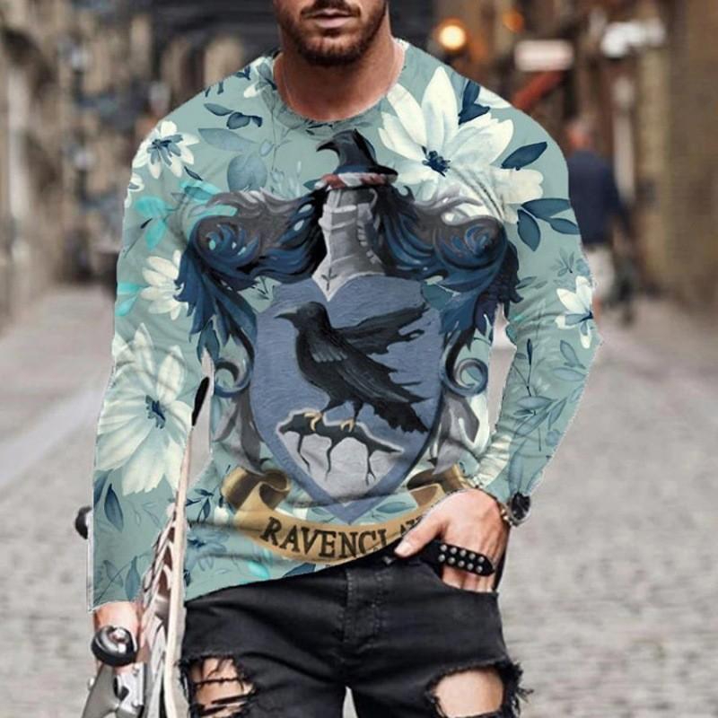 Мужские футболки с круглым вырезом, 3D-принтом, повседневные, с длинным рукавом - Мягкая полиэстеровая ткань средней эластичности, одежда свободного кроя для весны и осени