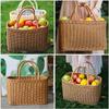 VOSAREA Плетеная корзина для пикника Тканая натуральная бытовая корзина с крышкой Плетеная вручную фруктовая корзина Корзина для цветочной композиции для кемпинга свадьбы