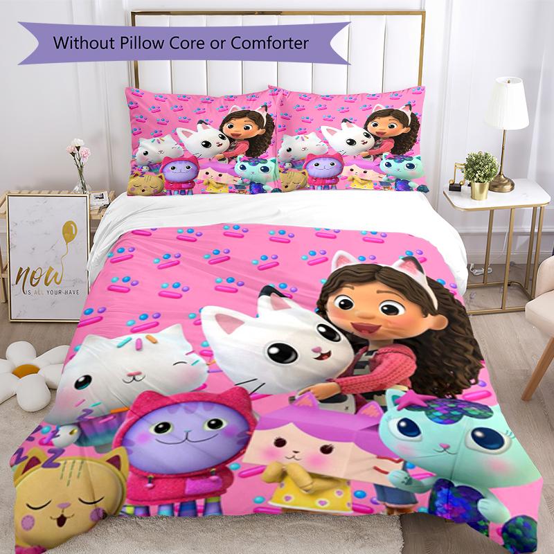 3pcs Gabby’s Dollhouse Bedding Set Duvet Cover Closure Includes 1 Duvet Cover & 2 Pillowcases, Soft and Comfortable for All Seasons.