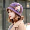 Warm Knitted Bucket Hat Windproof Floral Crochet Hat Vintage Yarn Cloche Hat  Winter