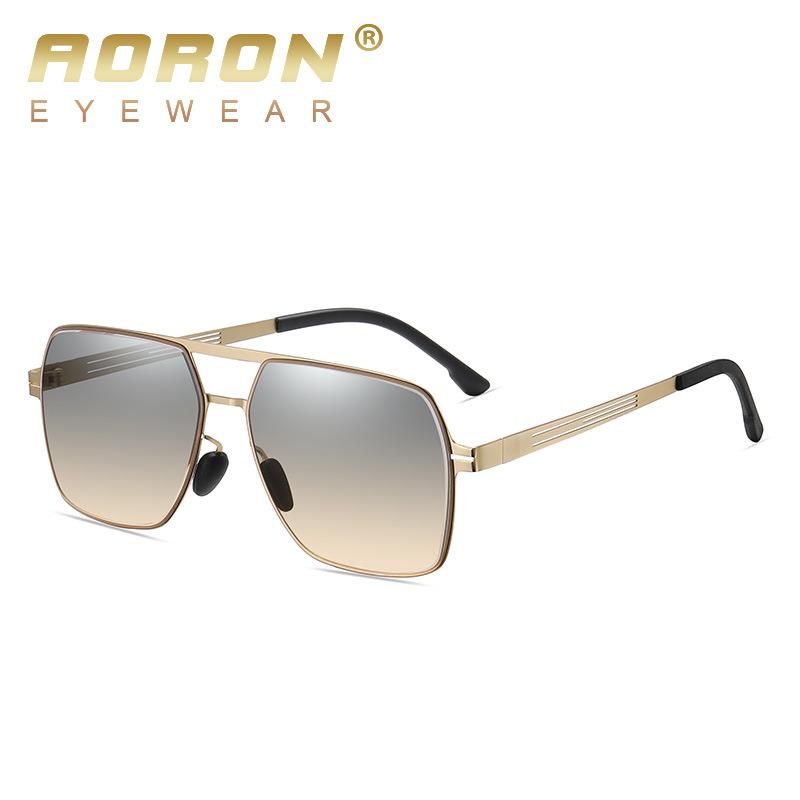 aoron Double Beam Driving Sunglasses Fashion Men's Metal Large Frame Outdoor Sunglasses