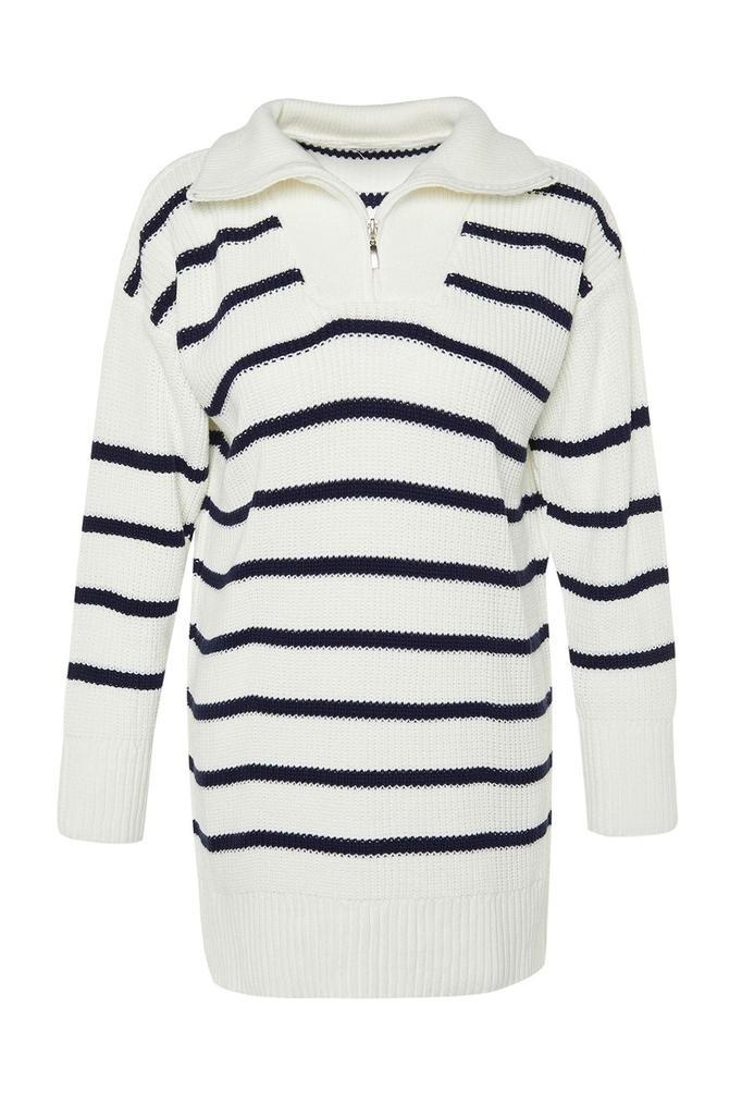 Женский модный стильный хиджаб-свитер, черный, в полоску, с воротником, на молнии, вязаный свитер