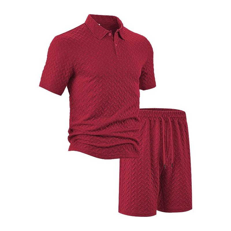 Мужской летний новый повседневный свободный жакардовый комплект мужской футболки поло с коротким рукавом
