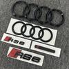 q2 RS6 RS5 2016-2020 ABS Black 4-Ring Logo Car Emblem Front Grill & Rear Trunk Badge Sticker q2 Sport 4-Ring Car Decal