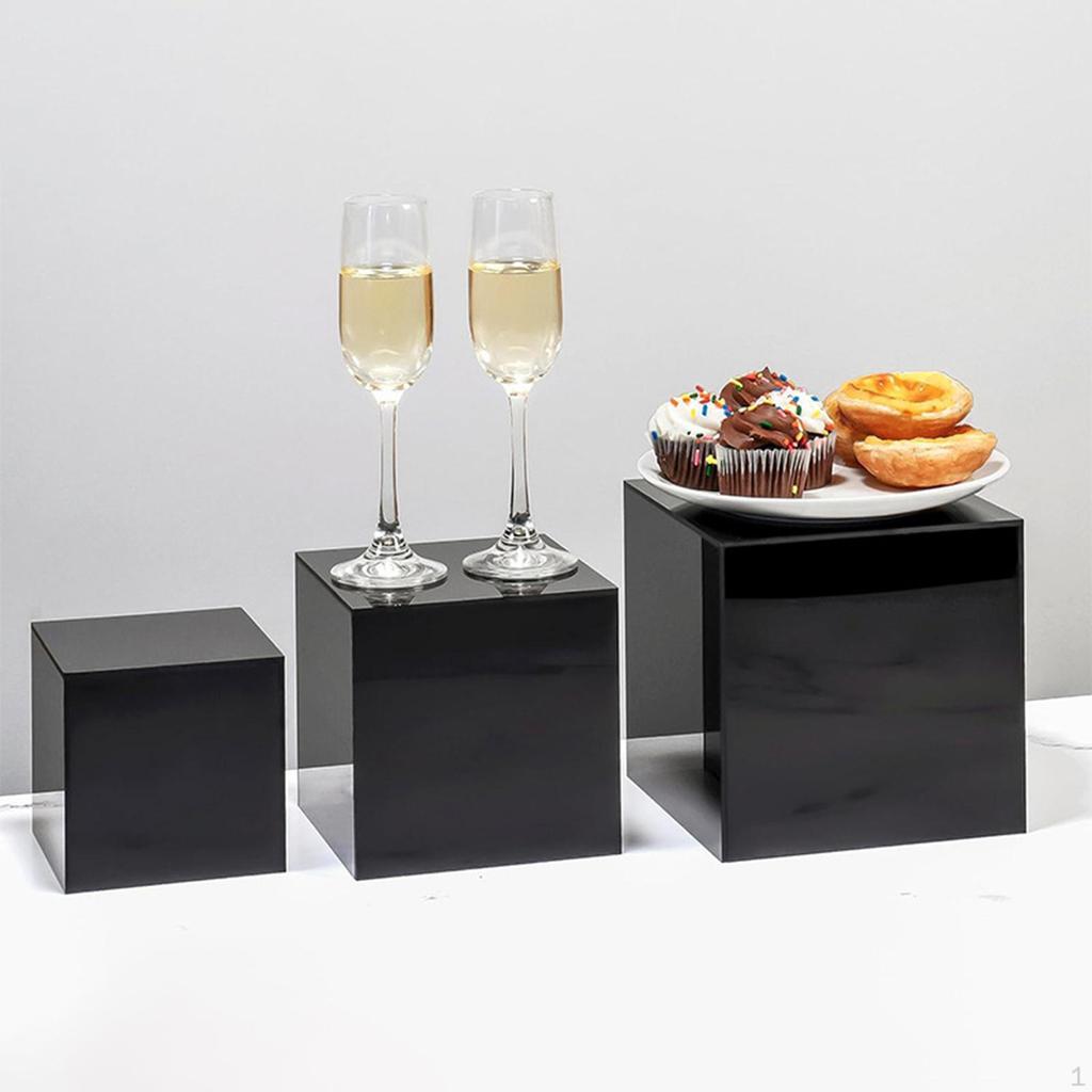3 Pack Acrylic Cube Display Storage Boxes 4" 5" 6" Versatile Cupcake Stand for Cosmetic Perfume