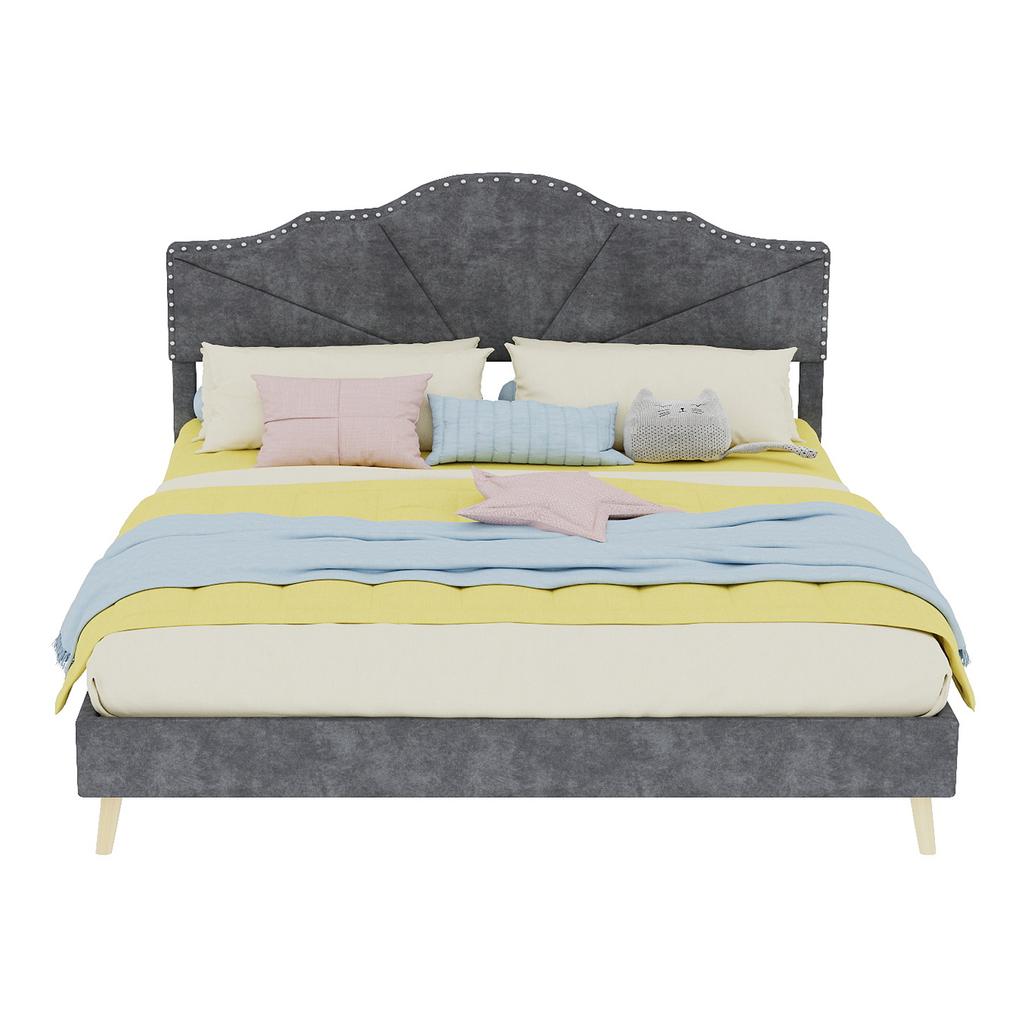 Modern minimalist soft bed, comfortable and soft headboard, 160*200CM, gray, low box bed frame does not include gas rod, does not include mattress.