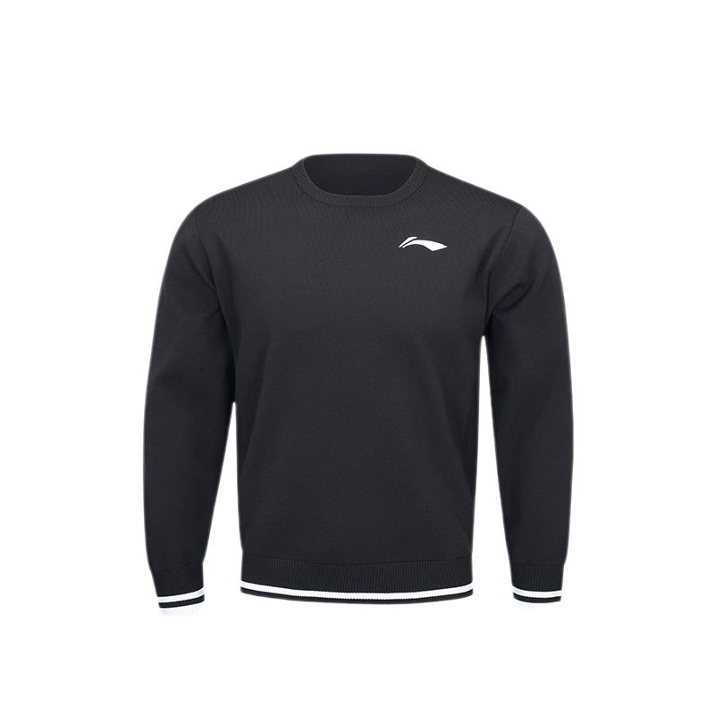 Li Ning Simple Logo Удобный пуловер Повседневный вязаный свитер с длинным рукавом Мужской свитер Черный AMBU295-1