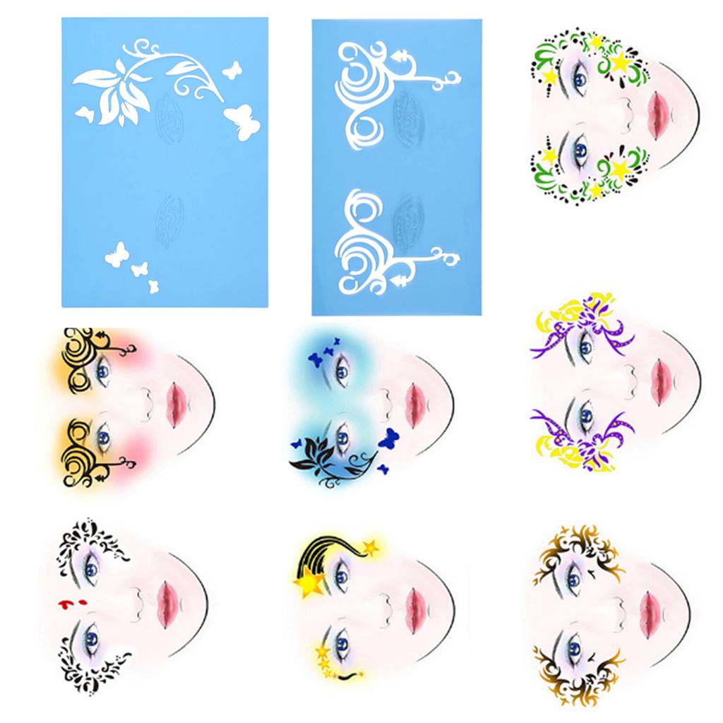 7styles Set Reusable Face Paint Stencil Body Painting Template Flower Butterfly Facial Design