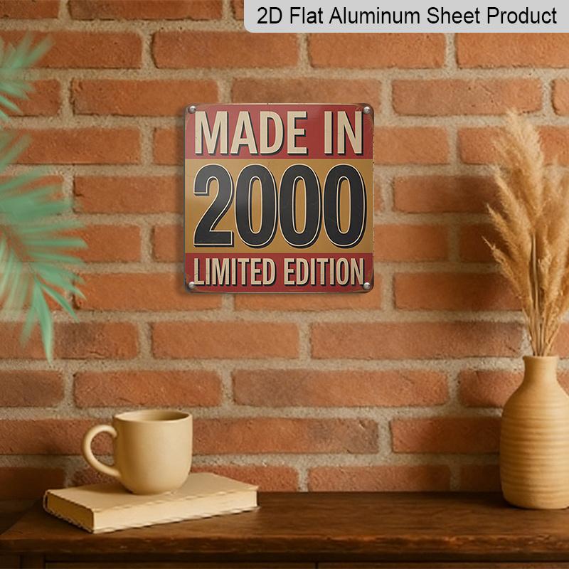 2D Flat, 1pc Vintage 2000 Limited Edition Metal Aluminium Plaque - Retro Wall Art with "MADE IN" Text & Red-Brown Nostalgic Decor, Collectible for