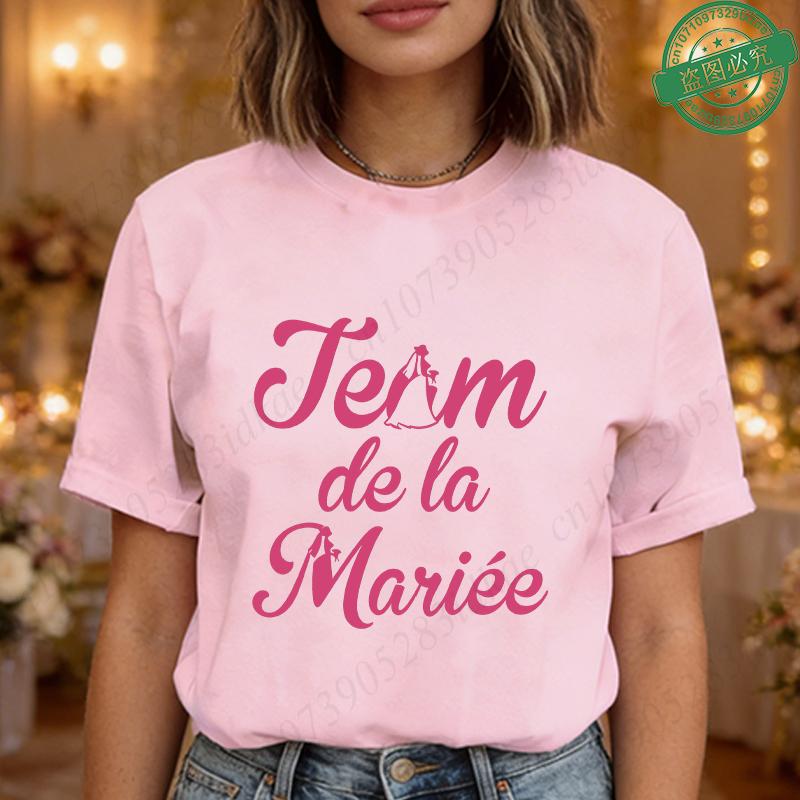 Team De La Mariée Future French Bachelorette EVJF Party T-shirts Bridal Shower Wedding Tops with Bride Silhouette Print Blouses