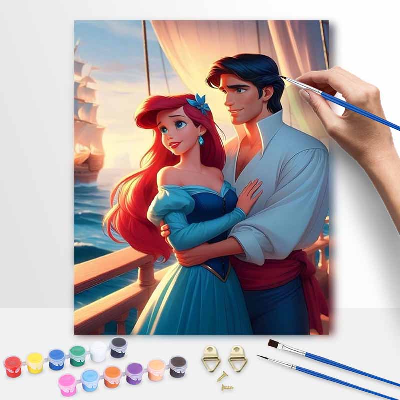 Disney animation digital oil painting The Little Mermaid Ariel Eric diy handpainted coloring painting home decoration gift art set