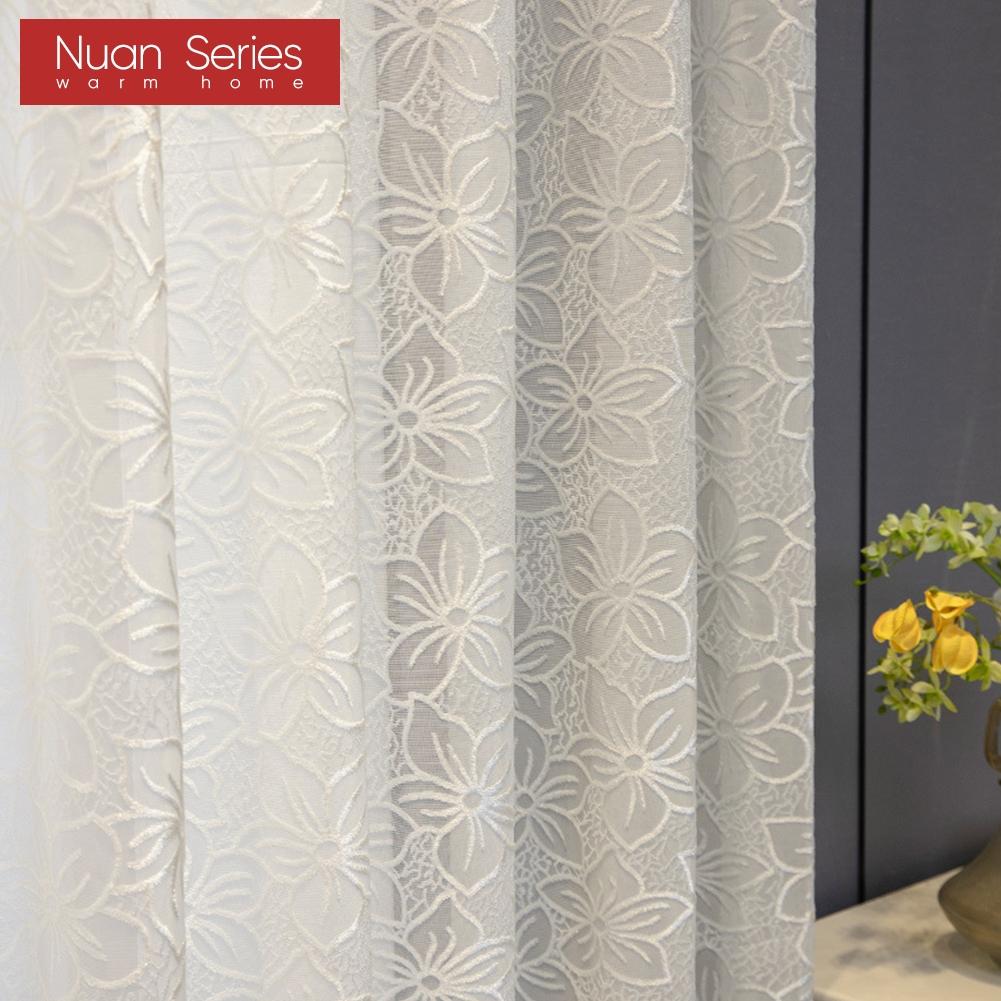 1 шт. Жаккардовый белый тюль с узором вишневого цвета, полупрозрачная прозрачная занавеска для гостиной, спальни, балкона, окна, домашний декор, серия Nuan