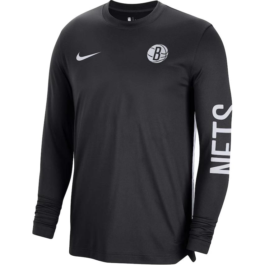 Nike X NBA Brooklyn Nets 2023/24 Оригинальная предматчевая футболка с длинным рукавом для тренировок Мужская Черная FB3464-010