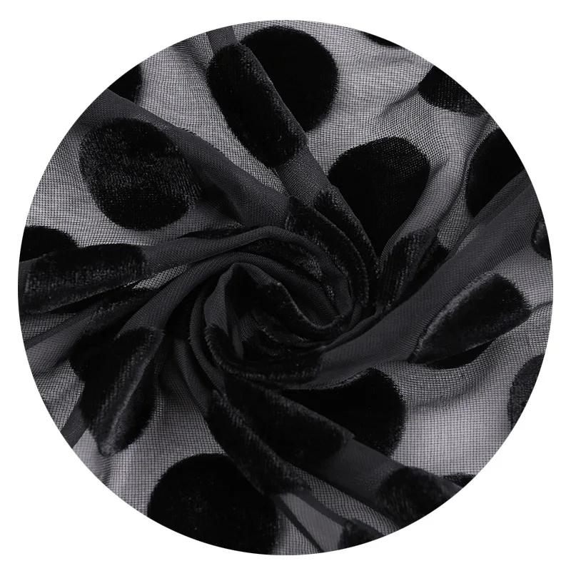 1meter Black Polka Dot Jacquard Velvet Fabric African Lace Brocade Burnout Velour Fabrics for Sewing DIY Clothing 114cm Width