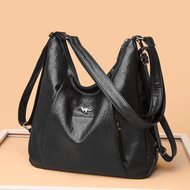 Женская кожаная сумка через плечо, однотонная большая сумка