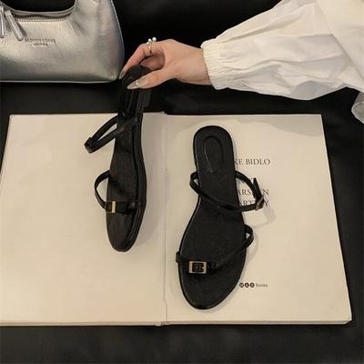 Шлепанцы с плоской подошвой и тонкими ремешками, с открытым носком, французские тапочки для женщин, для улицы, 2025, лето, отпуск, юбка, пляж, красные сандалии