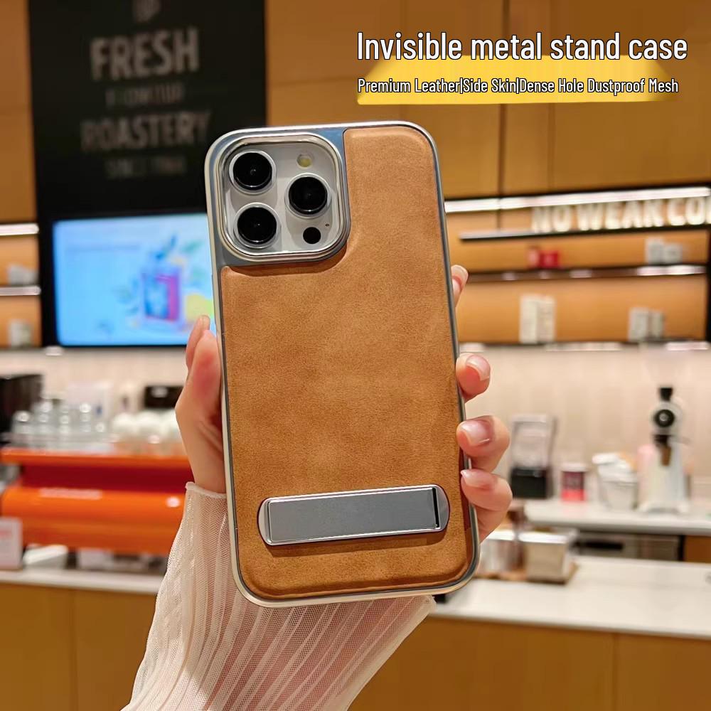 Кожаный чехол с защитой от падений и невидимой подставкой для iPhone 17 Pro Max