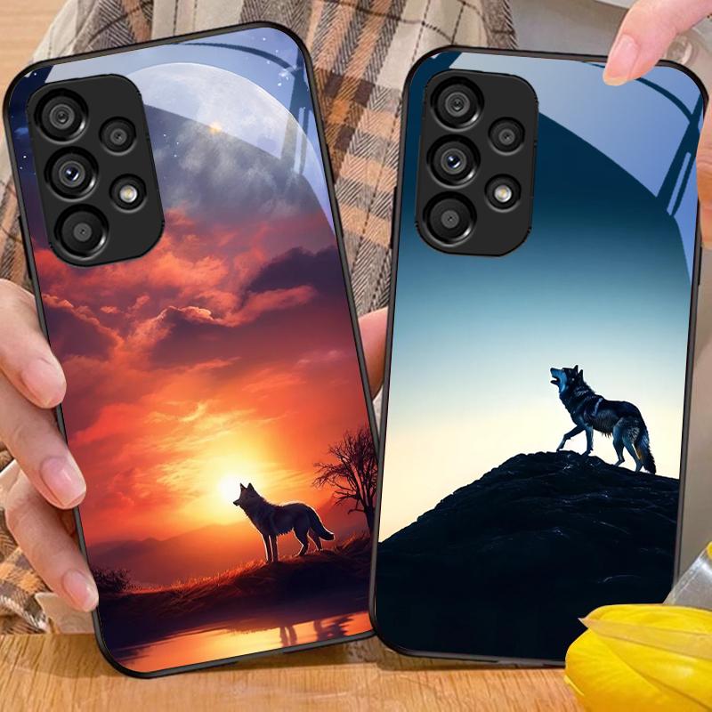 Луна и Волк Для Samsung Galaxy S10 S20 Plus S21 FE S22 S23 S24 FE S25 Ultra Черный чехол для телефона из закаленного стекла, твердый чехол