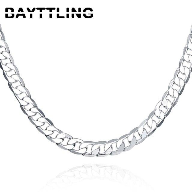 925 Sterling Silver 16/18/20/22/24 Inch 8MM Flat Sideways Figaro Chain Necklace for Woman Man Fashion Wedding Jewelry