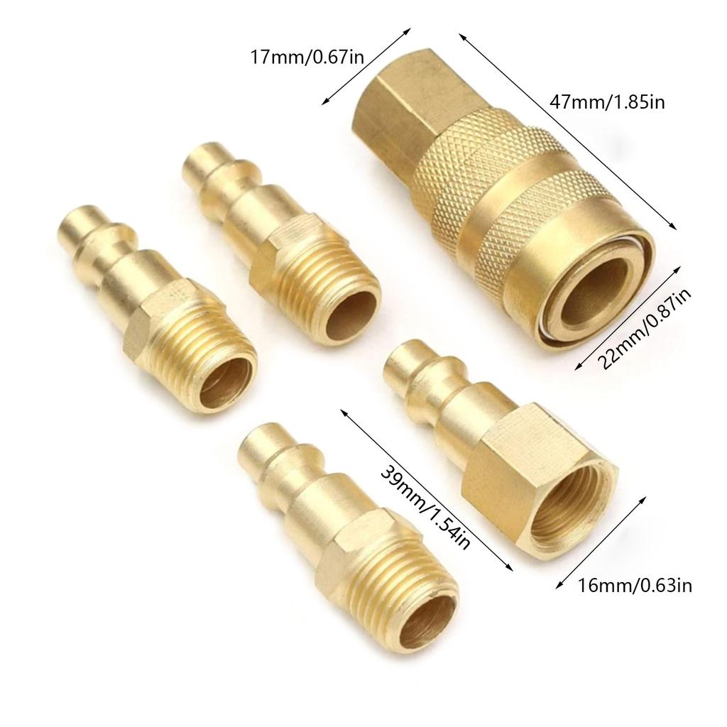 5pcs/set Air Fittings Air Coupler and Plug Kit Solid Brass Quick Connector Set Industrial 1/4" NPT Air Tool Fittings Set